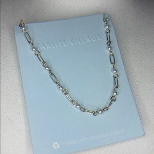 Dainty NWT Goldtone Pearly Paperclip Chain Necklace